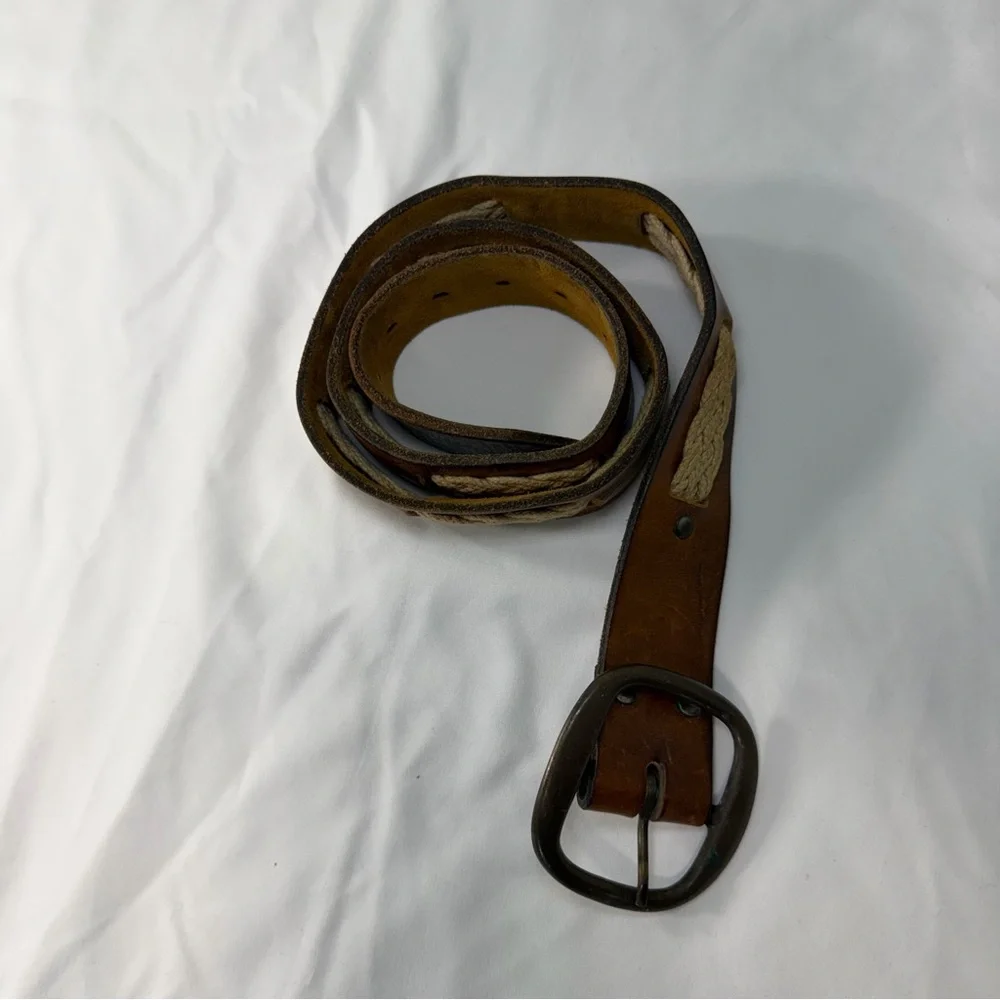 Men’s Vintage Y2K Brown Leather Belt with Rope Detail Size‎ 34